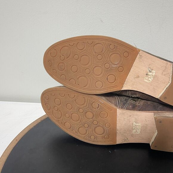 CAT Mazzy Mid Cut Slip On Ankle Boots Rugged Brown Leather Biker Bootie Women 10 - Picture 10 of 12